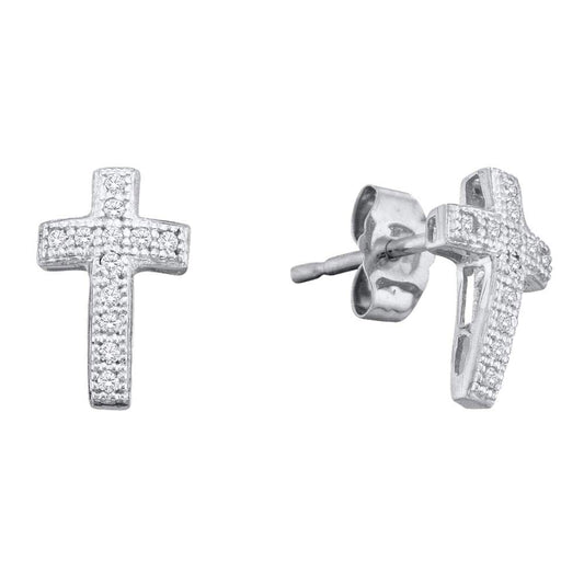 10K White Gold Womens Round Diamond Cluster Earrings 1/10 Cttw, Length: 0.38 In, Width: 0.24 In