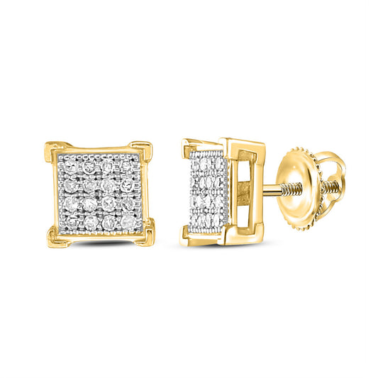 10K Yellow Gold Womens Round Diamond Square Earrings 1/10 Cttw