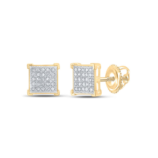10K Yellow Gold Womens Round Diamond Square Earrings 1/6 Cttw