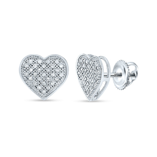 10K White Or Yellow Gold Womens Round Diamond Heart Earrings