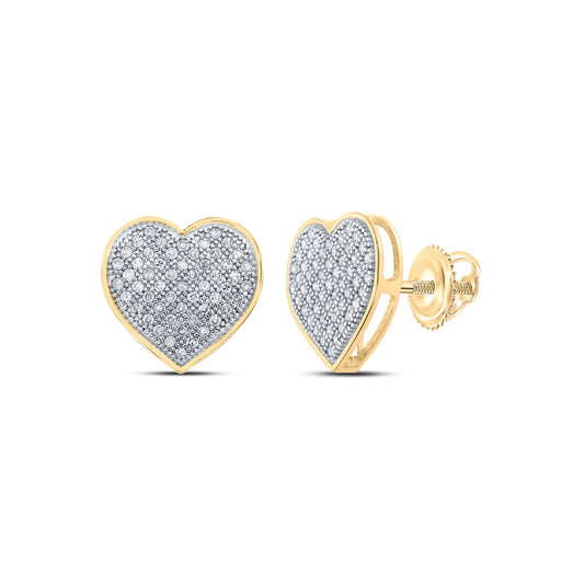 10K Yellow Gold Womens Round Diamond Heart Earrings 1/3 Cttw, Length: 0.47 In, Width: 0.43 In