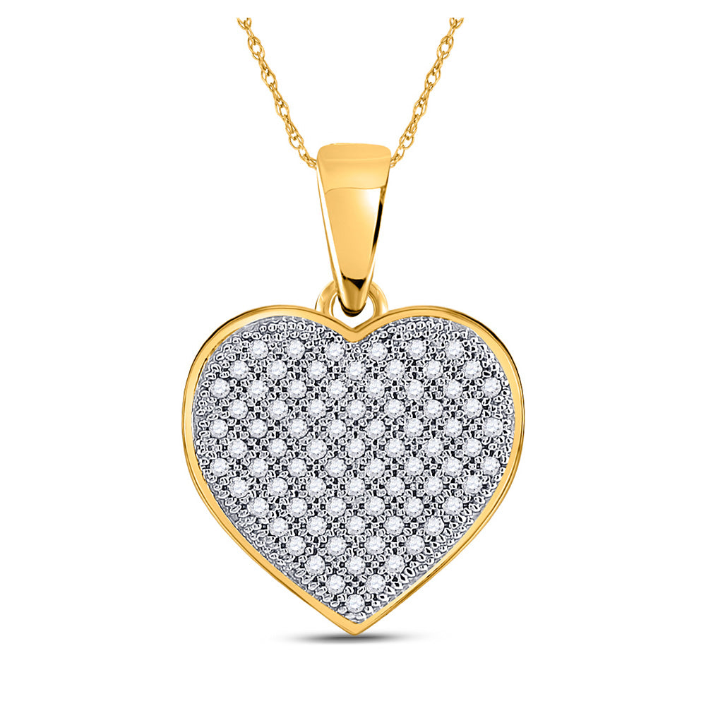 10K Yellow Gold Womens Round Diamond Heart Pendant 1/4 Cttw