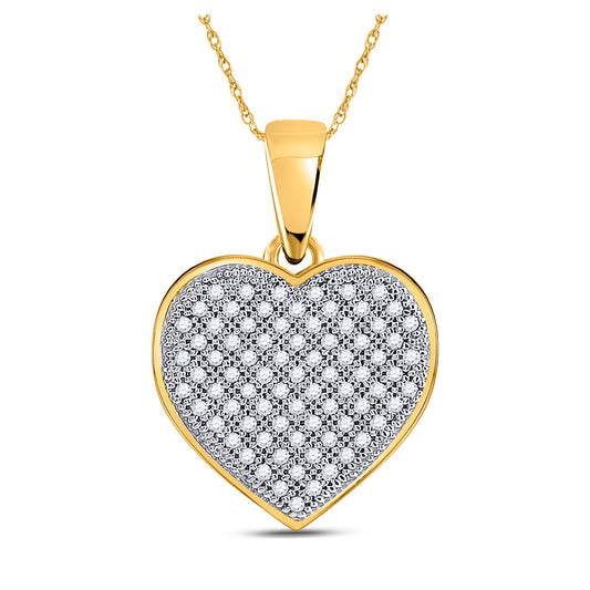 10K Yellow Gold Womens Round Diamond Heart Pendant 1/4 Cttw