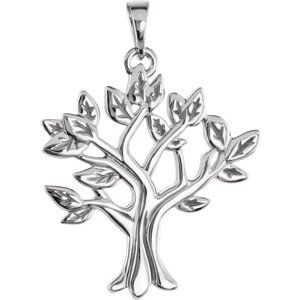 14K White Gold 32 X 28 Mm Polished My Tree Pendant