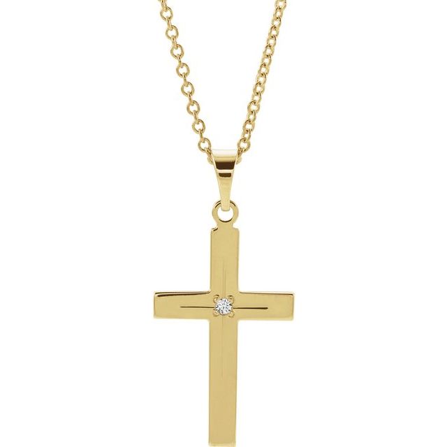 14K Yellow Gold Round 18 X 12 Mm 1.3Mm I1, G-H 18 In Polished .01 Ct Natural Diamond Cross Necklace