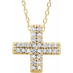 14K Yellow Gold Round .9Mm G-H I1 .07 Ctw Natural Diamond Cross Necklace, Length: 18 In