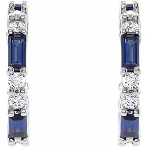 14K White Gold Straight Baguette 4 X 2 Mm Lab-Grown Blue Sapphire And 1/2 Ctw Natural Diamond Earrings
