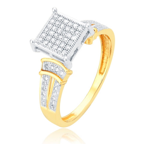 10K Yellow Gold 0.25 Cttw Round Micro Pave Diamond Ladies Ring