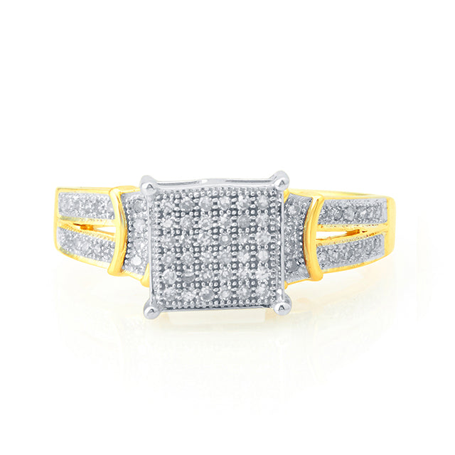 10K Yellow Gold 0.25 Cttw Round Micro Pave Diamond Ladies Ring