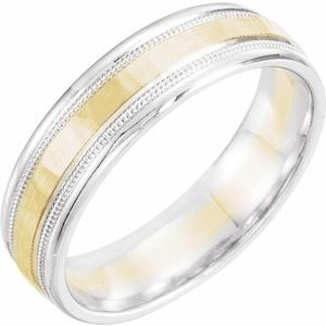 14K White/Yellow/White Gold Comfort-Fit Hammered Design Milgrain Band Size 12