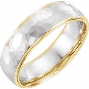 14K Yellow/White/Yellow Gold Comfort-Fit Hammered Design Band Size 10