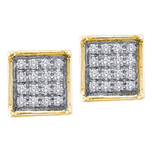 10K Yellow Gold Womens Round Diamond Square Cluster Earrings 1/20 Cttw, Length: 0.2 In, Width: 0.2 In