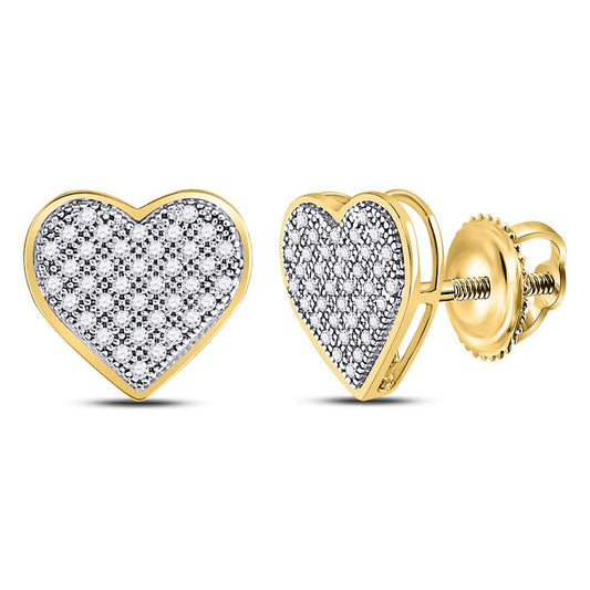 10K Yellow Gold Womens Round Diamond Heart Earrings 1/4 Cttw, Length: 0.39 In, Width: 0.39 In