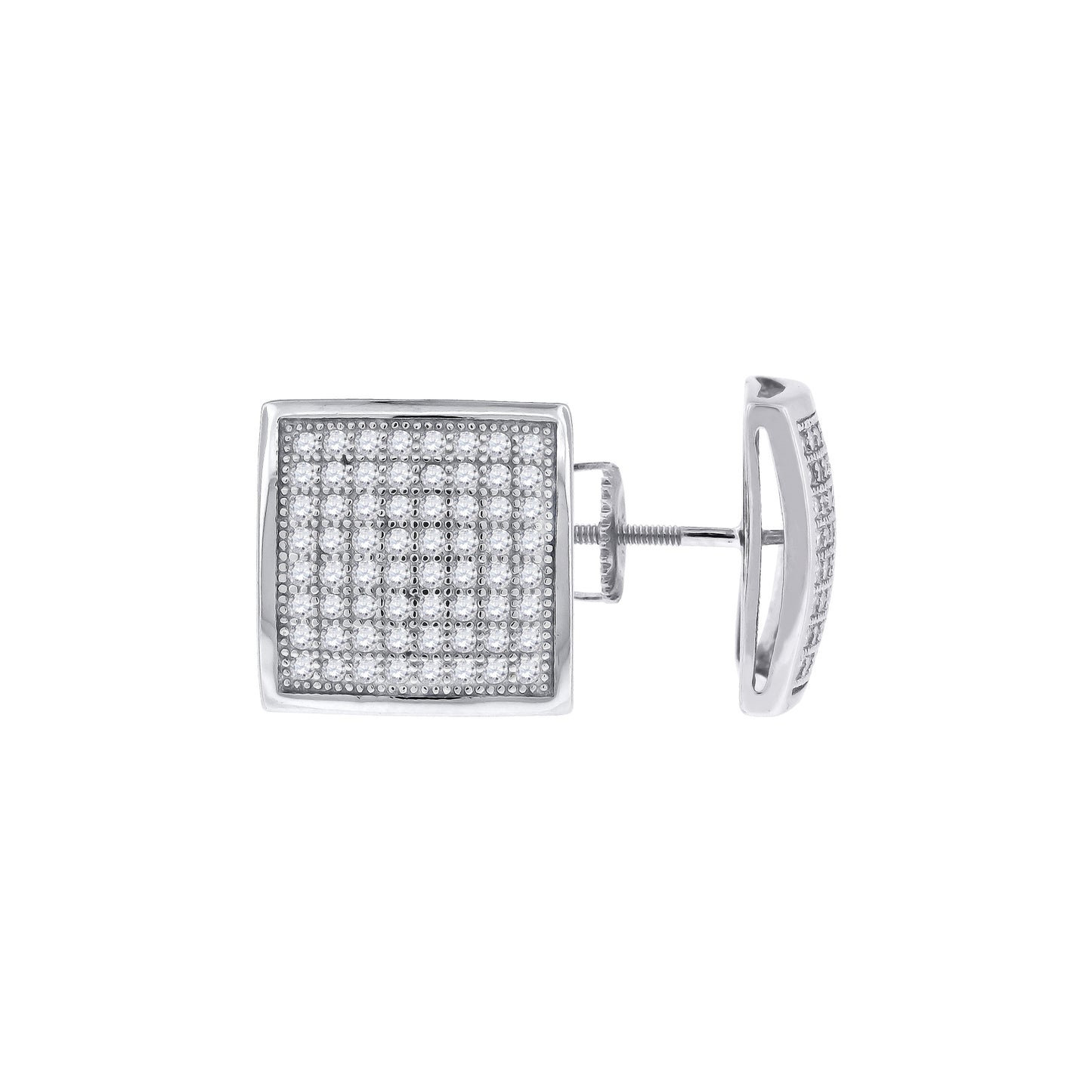 Sterling Silver Or Yellow-Tone Unisex Cubic Zirconia Square Stud Earrings
