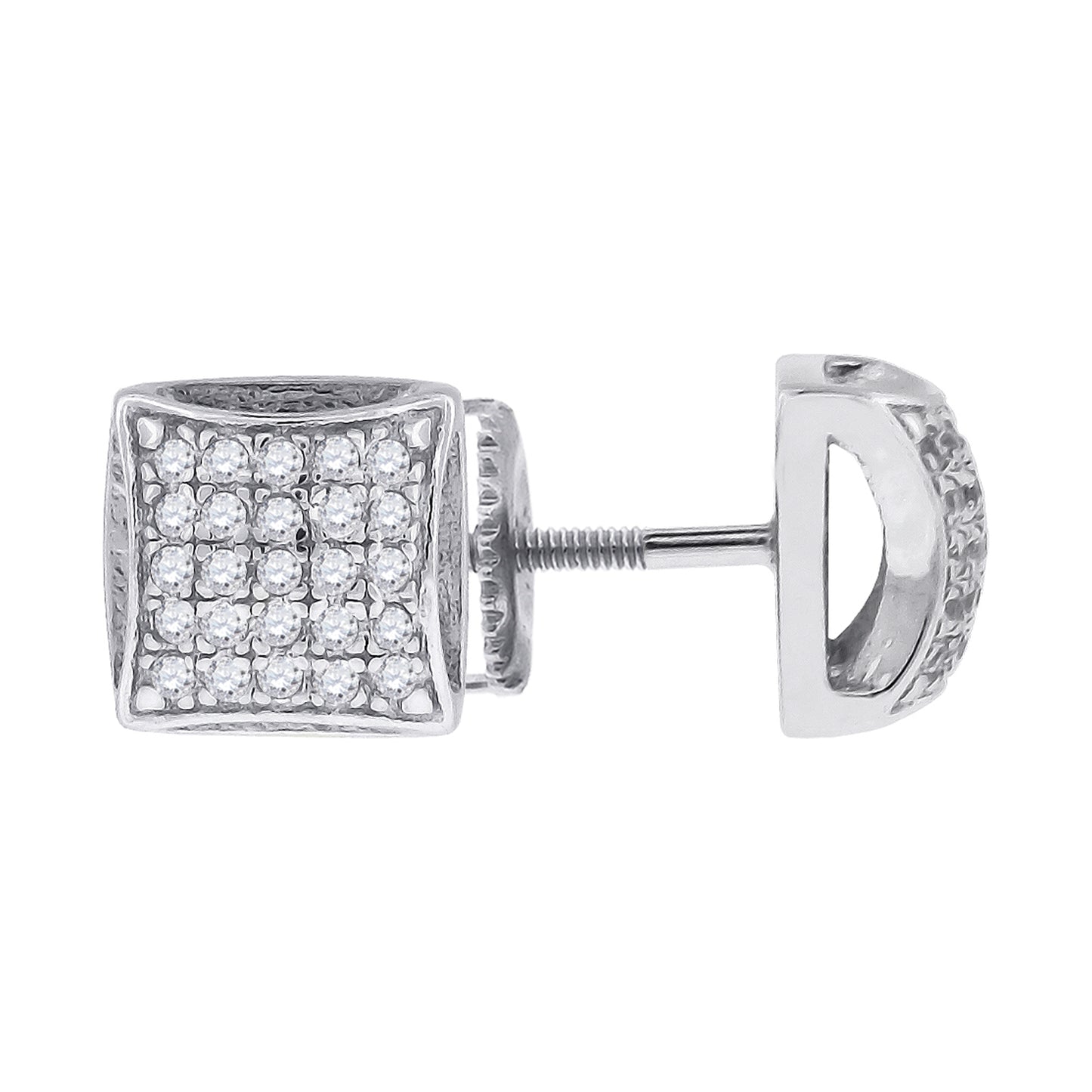 Sterling Silver Or Yellow-Tone Womens Cubic Zirconia Square Stud Earrings