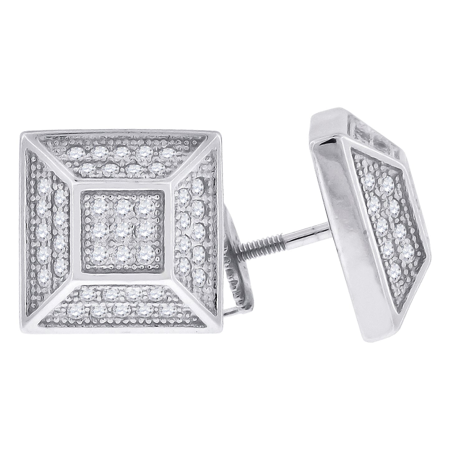 Sterling Silver Or Yellow-Tone Unisex Cubic Zirconia Pyramid Stud Earrings