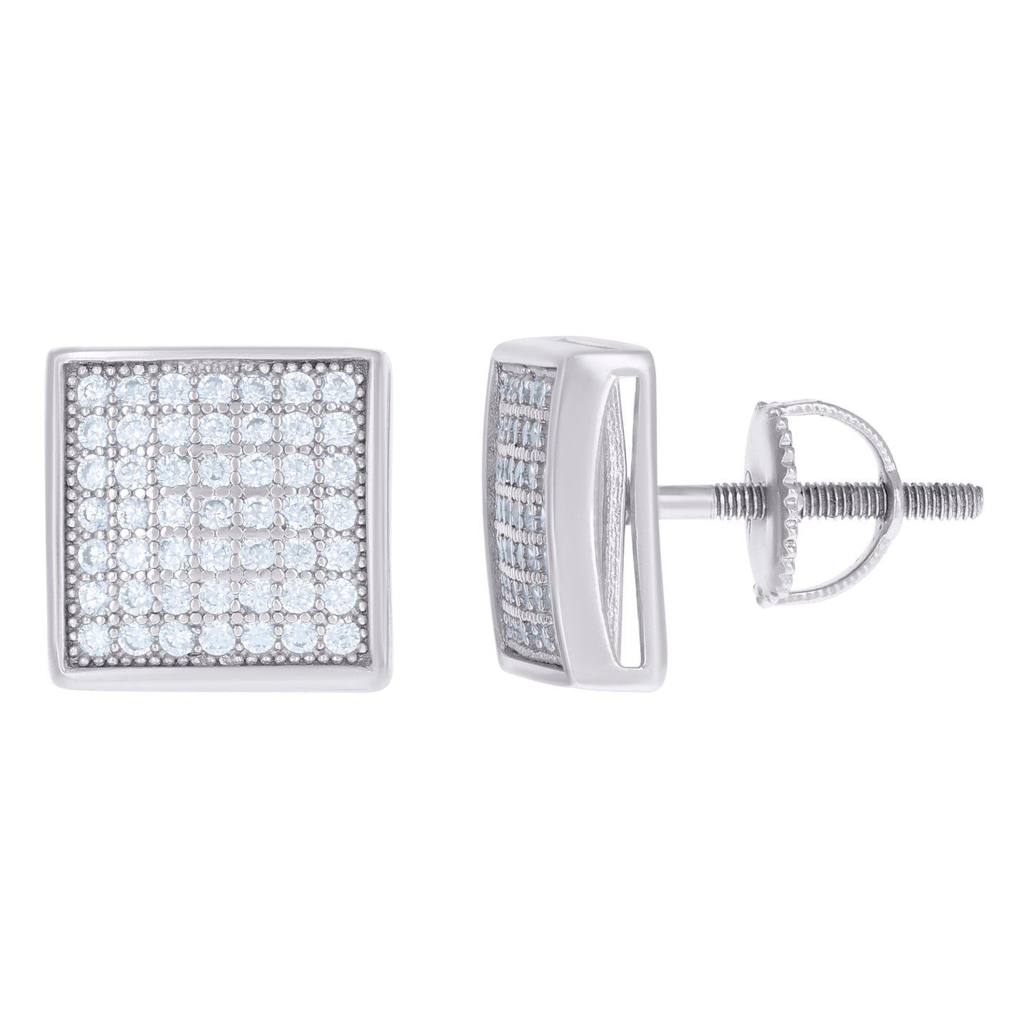 Sterling Silver Or Yellow-Tone Womens Cubic Zirconia Square Stud Earrings