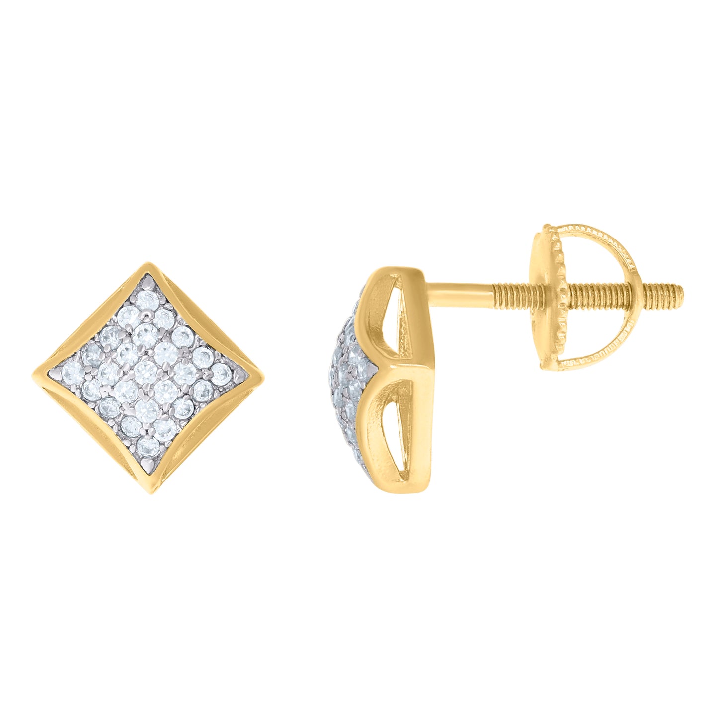 Sterling Silver Or Yellow-Tone Womens Cubic Zirconia Square Stud Earrings