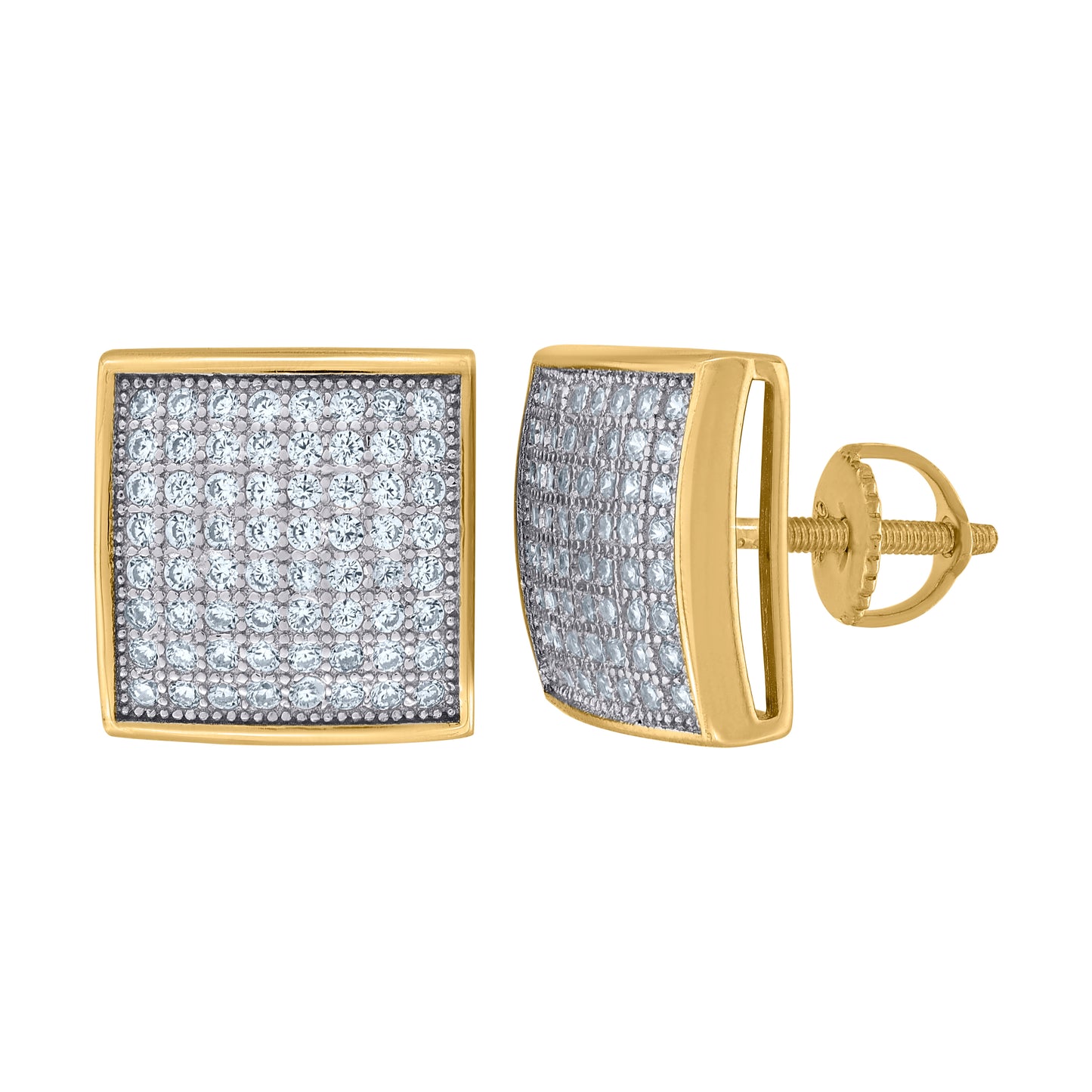 Sterling Silver Or Yellow-Tone Unisex Cubic Zirconia Square Stud Earrings