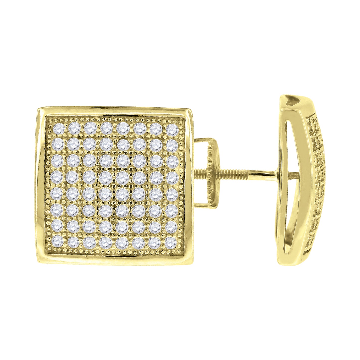 Sterling Silver Or Yellow-Tone Unisex Cubic Zirconia Square Stud Earrings