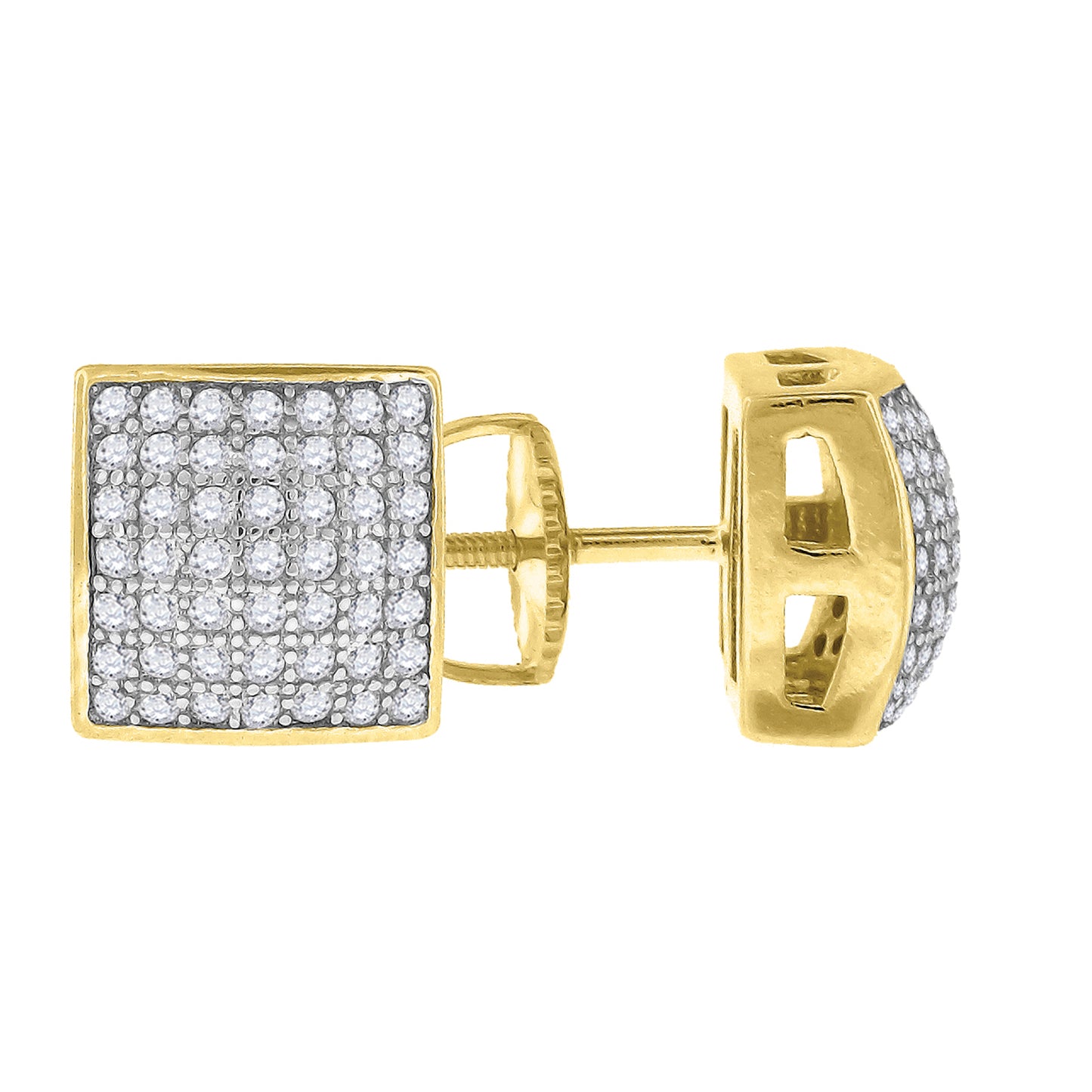 Sterling Silver Or Yellow-Tone Womens Cubic Zirconia Square Stud Earrings