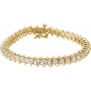14K Yellow Gold Round 2.8Mm G-H I1 3 1/3 Ctw Natural Diamond Bracelet, Length: 7 In