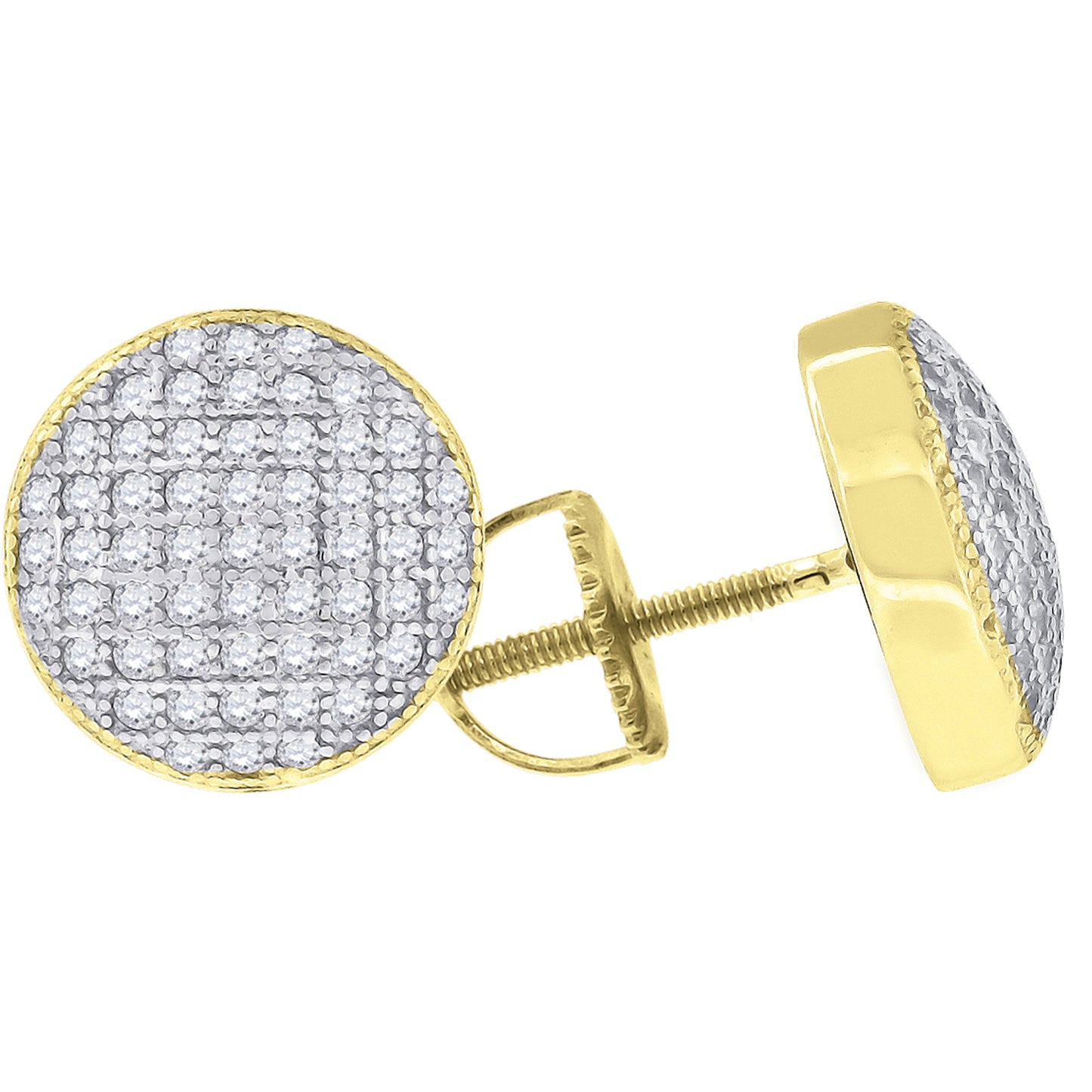 Sterling Silver Or Yellow-Tone Unisex Cubic Zirconia Round Stud Earrings
