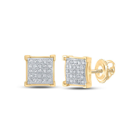10K Yellow Gold Womens Round Diamond Square Cluster Earrings 1/6 Cttw