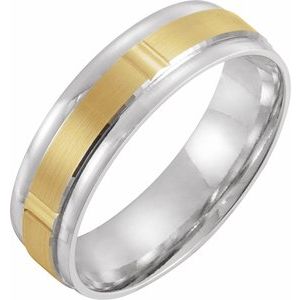 10K White/Yellow Gold Lightweight Comfort-Fit Grooved Band Size 10.5