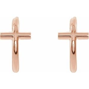 14K Rose Gold Cross Hoop Earrings