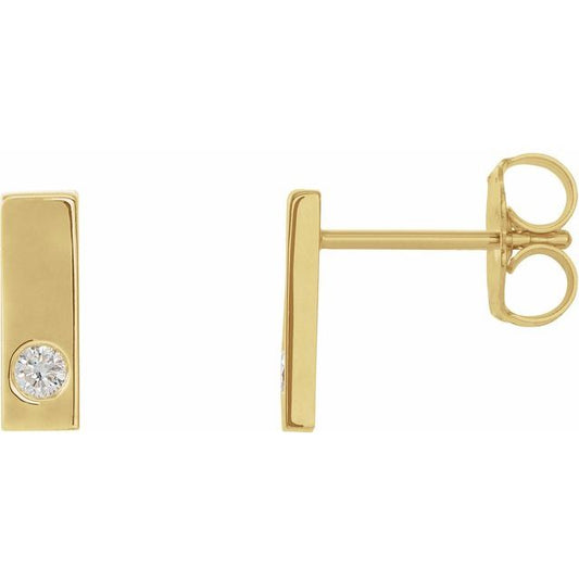 14K Yellow Gold 1.5 Mm Round Friction Back Polished .03 Ctw Natural Diamond Bar Earring