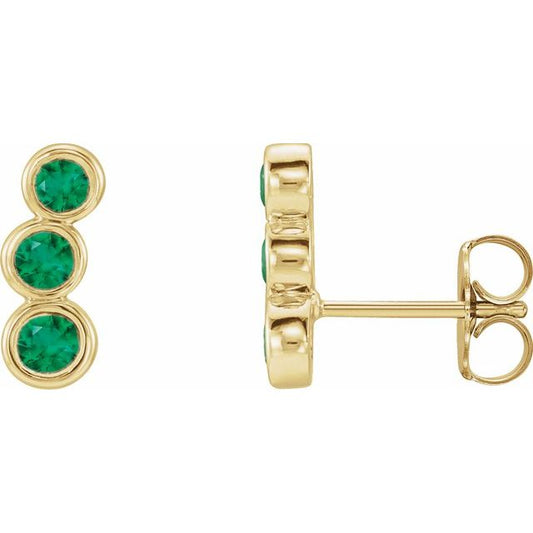 14K Yellow Gold 3 Mm Round Friction Back Polished Lab-Grown Emerald Ear Climbers