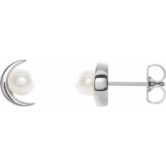 14K White Or Yellow Gold 4.0-4.5 Mm Friction Backs Polished Cultured White Freshwater Pearl Earrings