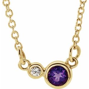 14K Yellow Gold Round 5Mm G-H I1 Natural Amethyst And .06 Ctw Natural Diamond Necklace, Length: 18 In