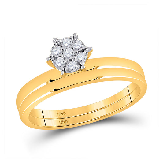 10K Yellow Gold Round Diamond Cluster Bridal Wedding Ring Band Set 1/6 Cttw, Womens Size: 5-10