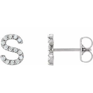 14K White Gold Round Shape 1 Mm I1, G-H .05 Ctw Natural Diamond Initial S Earring