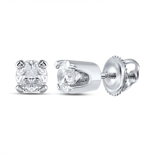 14K White Gold Infant Girls Round Diamond Solitaire Earrings 1/20 Cttw, Length: 0.08 In, Width: 0.08 In