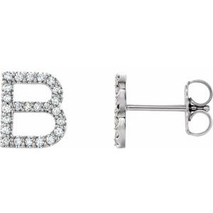 14K White Gold Round Shape 1 Mm I1, G-H .08 Ctw Natural Diamond Initial B Earring