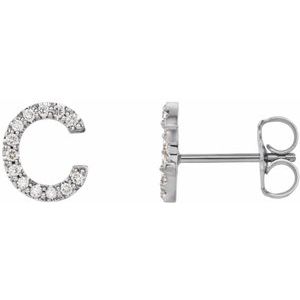 14K White Gold Round Shape 1 Mm I1, G-H 1/10 Ctw Natural Diamond Initial C Earrings