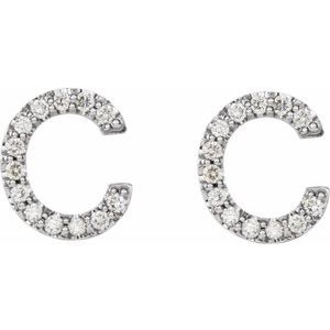 14K White Gold Round Shape 1 Mm I1, G-H 1/10 Ctw Natural Diamond Initial C Earrings