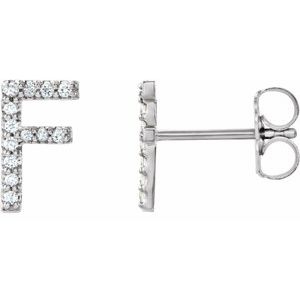 14K White Gold Round Shape 1 Mm I1, G-H .08 Ctw Natural Diamond Initial F Earrings