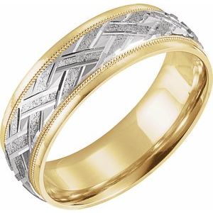 14K Yellow/White Gold 7 Mm Polished Woven-Design Comfort-Fit Band Size 10.5