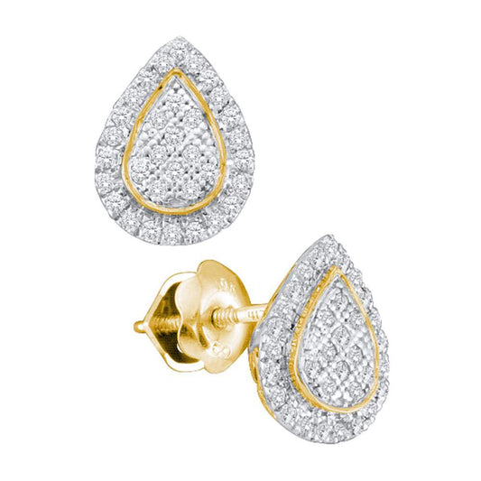 10K Yellow Gold Womens Round Diamond Teardrop Earrings 1/5 Cttw, Length: 0.36 In, Width: 0.27 In