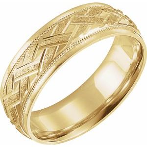 10K Yellow Gold 7 Mm Polished Woven-Design Comfort-Fit Band Size 13