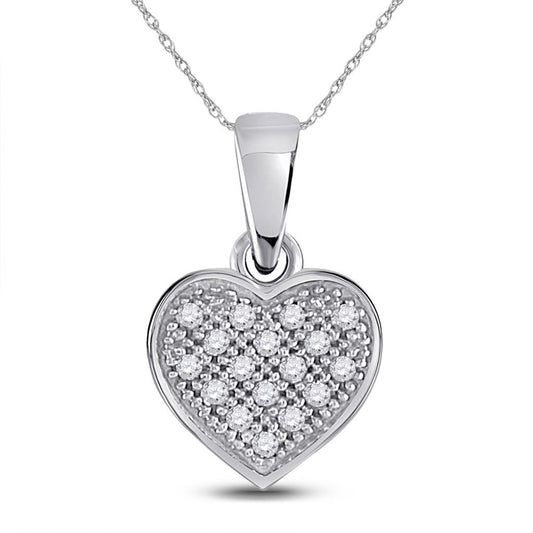 10K White Gold Womens Round Diamond Simple Heart Cluster Pendant 1/20 Cttw