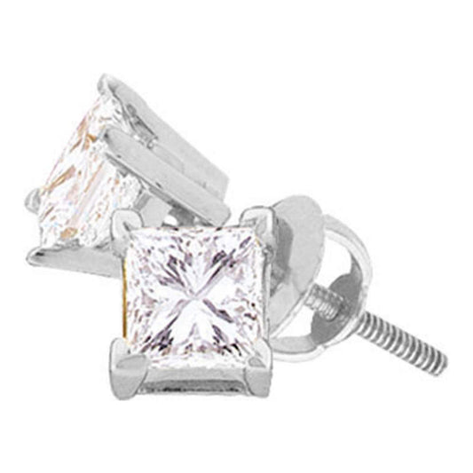 14K White Or Yellow Gold Womens Princess Diamond Solitaire Earrings