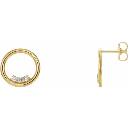 14K Yellow Gold 1.8 Mm Round Friction Back Polished 1/6 Ctw Natural Diamond Circle Earrings