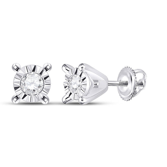 10K White Gold Womens Round Diamond Stud Earrings 1/20 Cttw