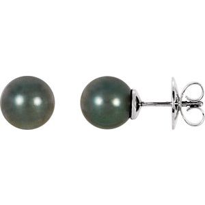 14K Palladium White Gold Pearl 8 Mm Cultured Pearl Earrings