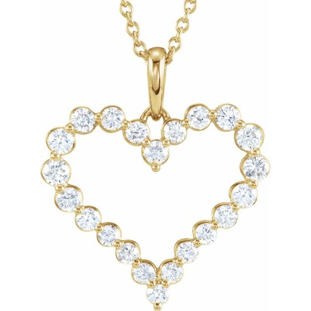 14K Yellow Or Rose Gold Round I1, H-I 18 In Polished 1 Ctw Natural Diamond Heart Necklace